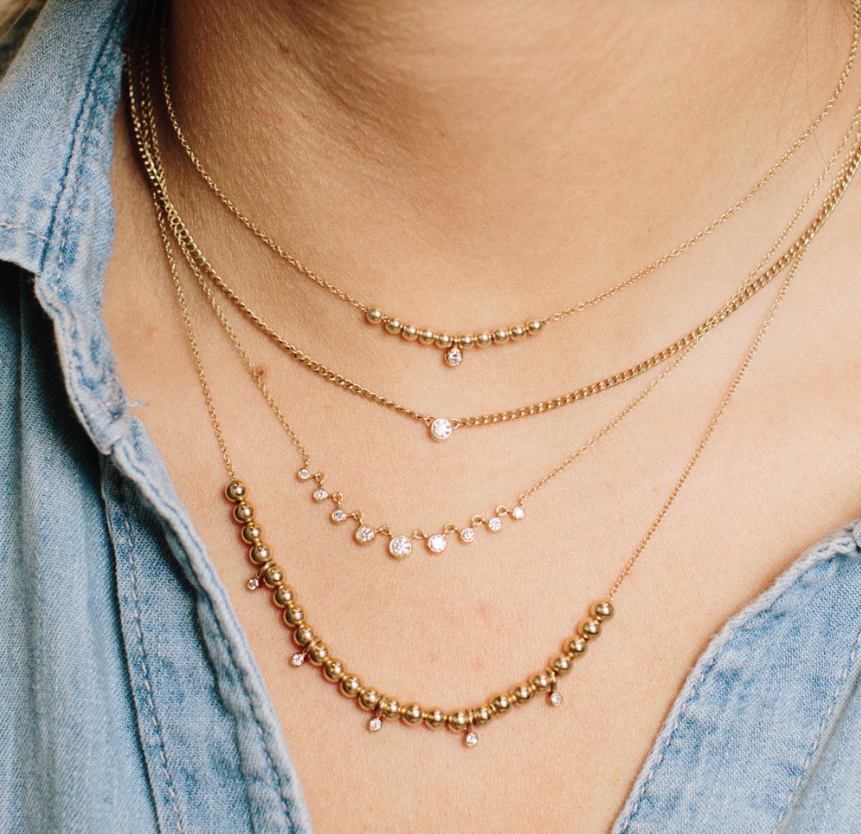 Zoe Chicco bezel diamond and beaded chain necklace